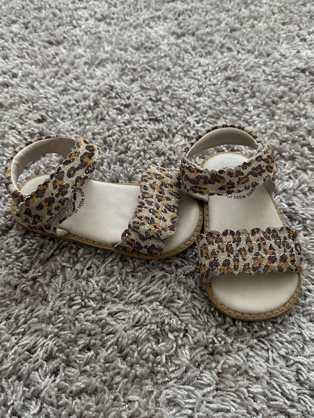 Livie & Luca Girls' Leopard Print Sandals - Tan/Gold